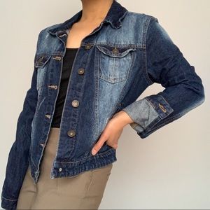 Summer Western Distressed Dual-toned Button Collared Jean Jacket in Blue (M)